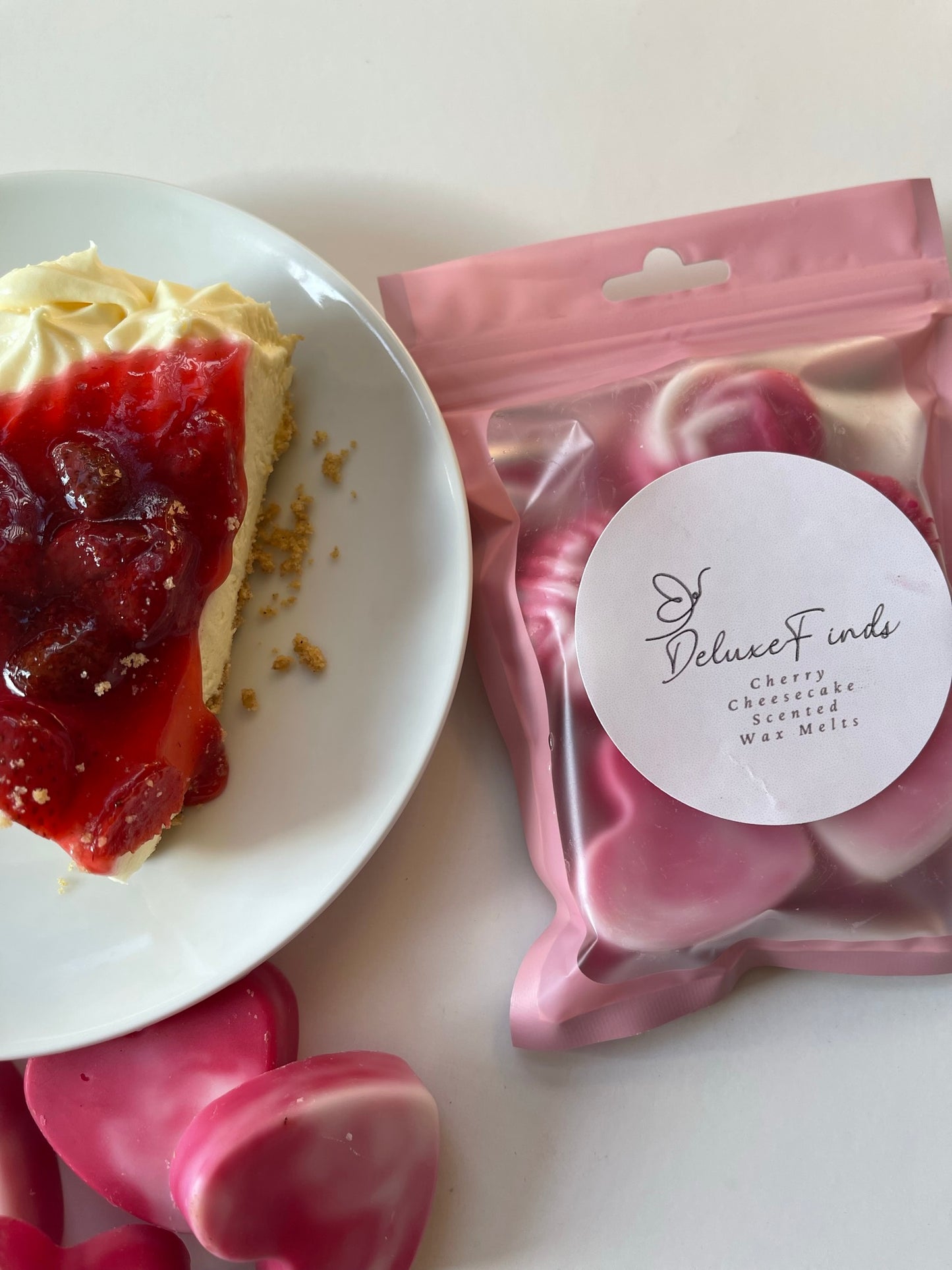 Presenting "Cherry Delight: Indulgent Cheesecake Scented Wax Melts"